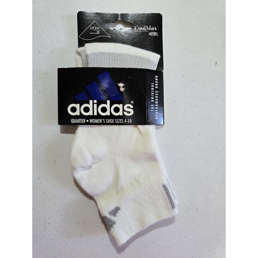 Vintage Adidas 1 Pair Womens Quarter Sock 4-10 White Made In USA NOS Classics